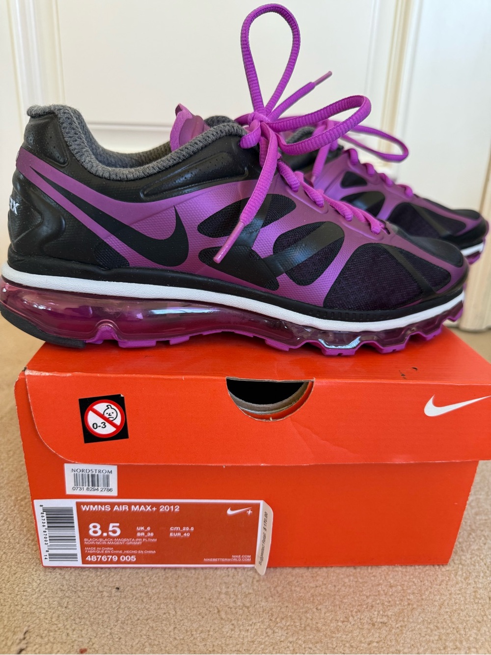 Nike WOMENS Air Max+ 2012 Black Magenta Sneakers • Size 8.5 • NEW IN BOX